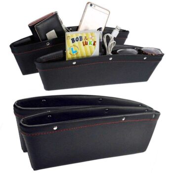 Aquiver PU Leather Car Seat Gap Slit Pocket Storage Catcher Box Car Catch Caddy Storage Bag Seat Slit Organizer (1PC Black)