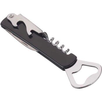 Black Bottle Opener with Cork Screw and Knife