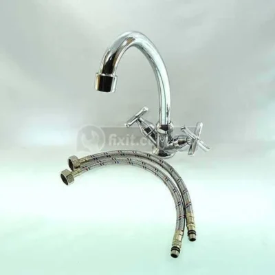 Stainless Steel Single Outlet Mixer Kitchen Faucet including 2 pcs Aluminium Connection Pipe