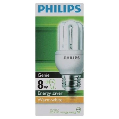 8w Genie Compact Energy Saver Warm White B22 Bulb Philips Brand
