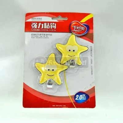 2.5 Inch Blue Star Cute Face Adhesive Picture Hook (Sticks to Wall)