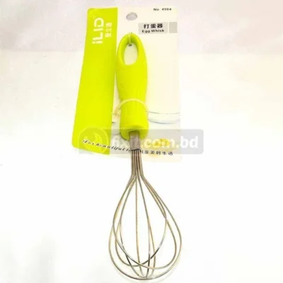 Stainless Steel Egg Whisk and Beater with Green Plastic Handle