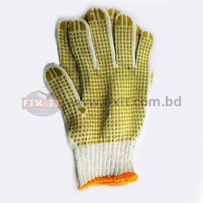 Cotton Hand Gloves With Yellow Rubber Grip Dots for Welding  Masonry Electrical & Other Heavy Duty Work