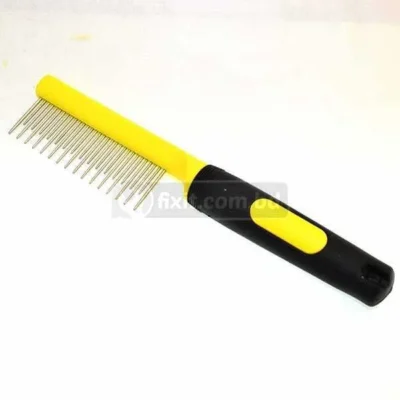 Yellow & Black Plastic Handle Pet Dog Metal Comb