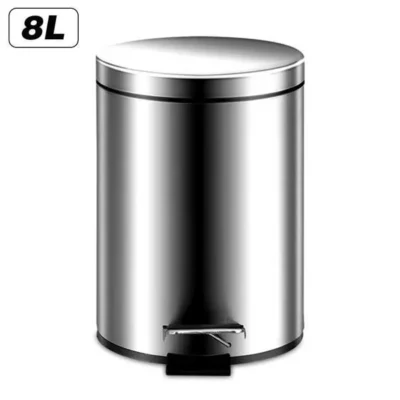 8 Liter 14 Inch Stainless Steel Trash Can Round Step Foot Pedal Dustbin
