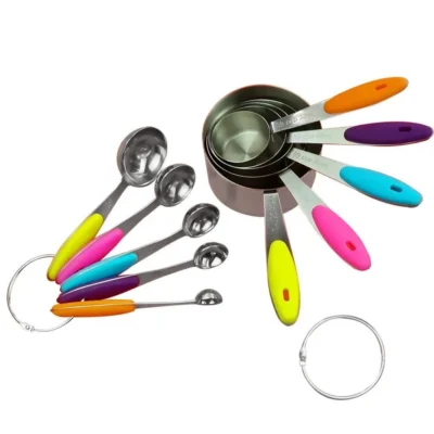 9 pcs Stainless Steel Measuring Cups with Plastic Handle and Spoons