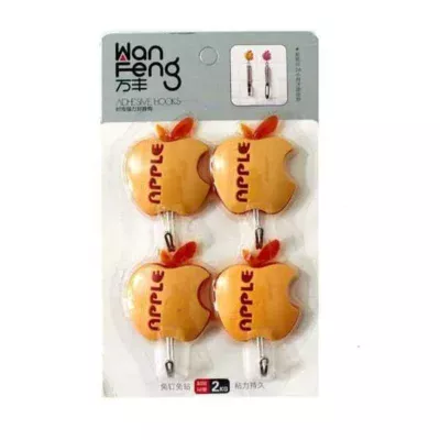 (2Kg Capacity) 4 Pcs Apple Shape Adhesive Picture Hook (Sticks to Wall)